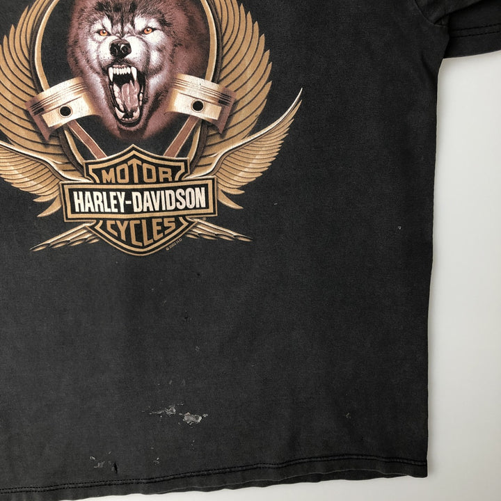 00'S Harley-Davidson Wolf Pattern Eagle Pattern Motorcycle Bike T-shirt Men's M size unclear black type Vintage Second Hand