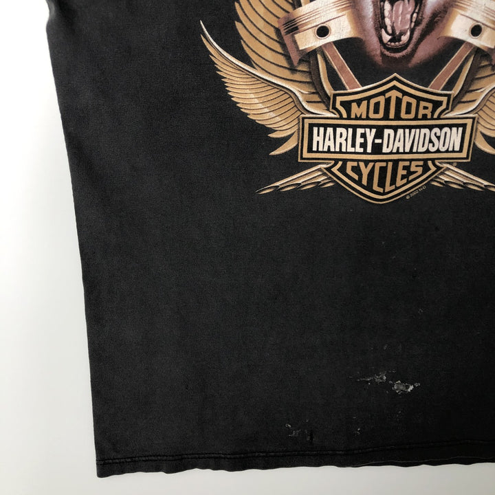 00'S Harley-Davidson Wolf Pattern Eagle Pattern Motorcycle Bike T-shirt Men's M size unclear black type Vintage Second Hand