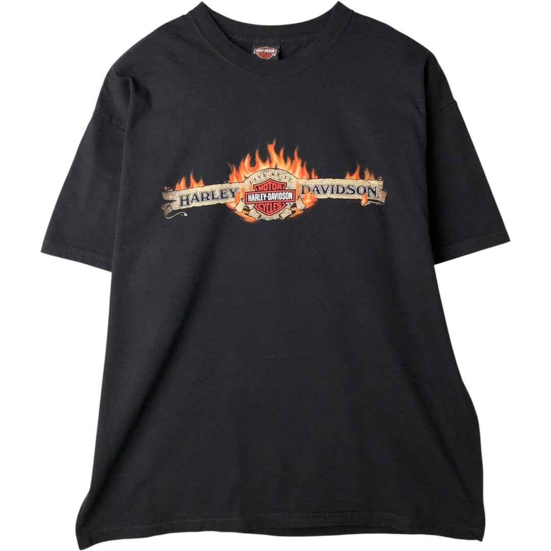 00'S Harley-Davidson Fire Pattern Motorcycle Bike T-Shirt Made in USA Men's XXL cotton black type Vintage Second Hand