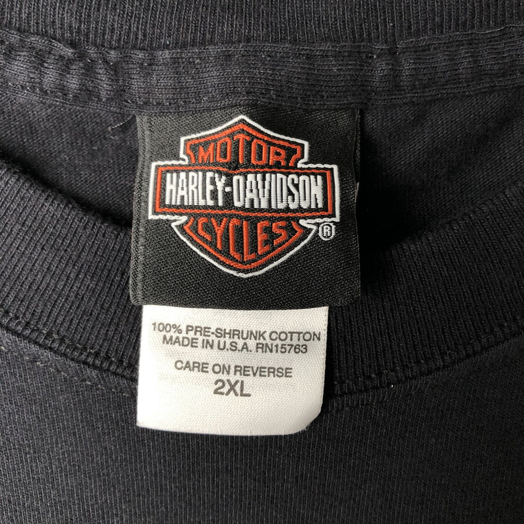 00'S Harley-Davidson Fire Pattern Motorcycle Bike T-Shirt Made in USA Men's XXL cotton black type Vintage Second Hand