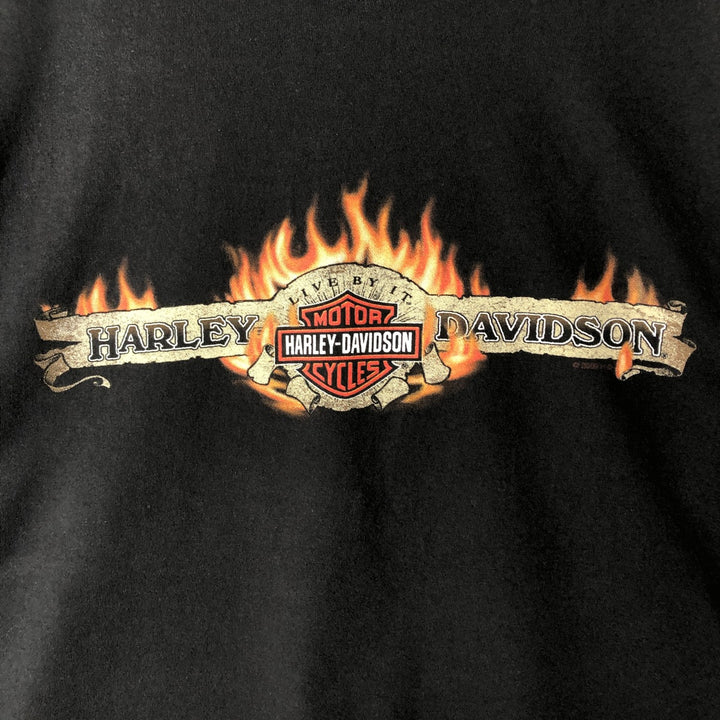 00'S Harley-Davidson Fire Pattern Motorcycle Bike T-Shirt Made in USA Men's XXL cotton black type Vintage Second Hand