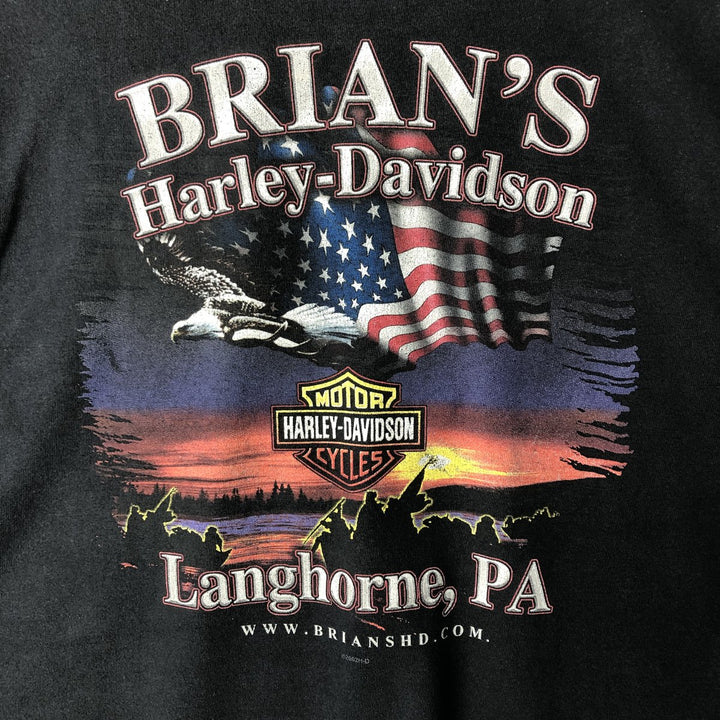 2000'S Harley-Davidson Eagle Pattern American Flag Motorcycle T-Shirt, Made in USA, Men's XL (approx.) cotton black type Vintage Second Hand