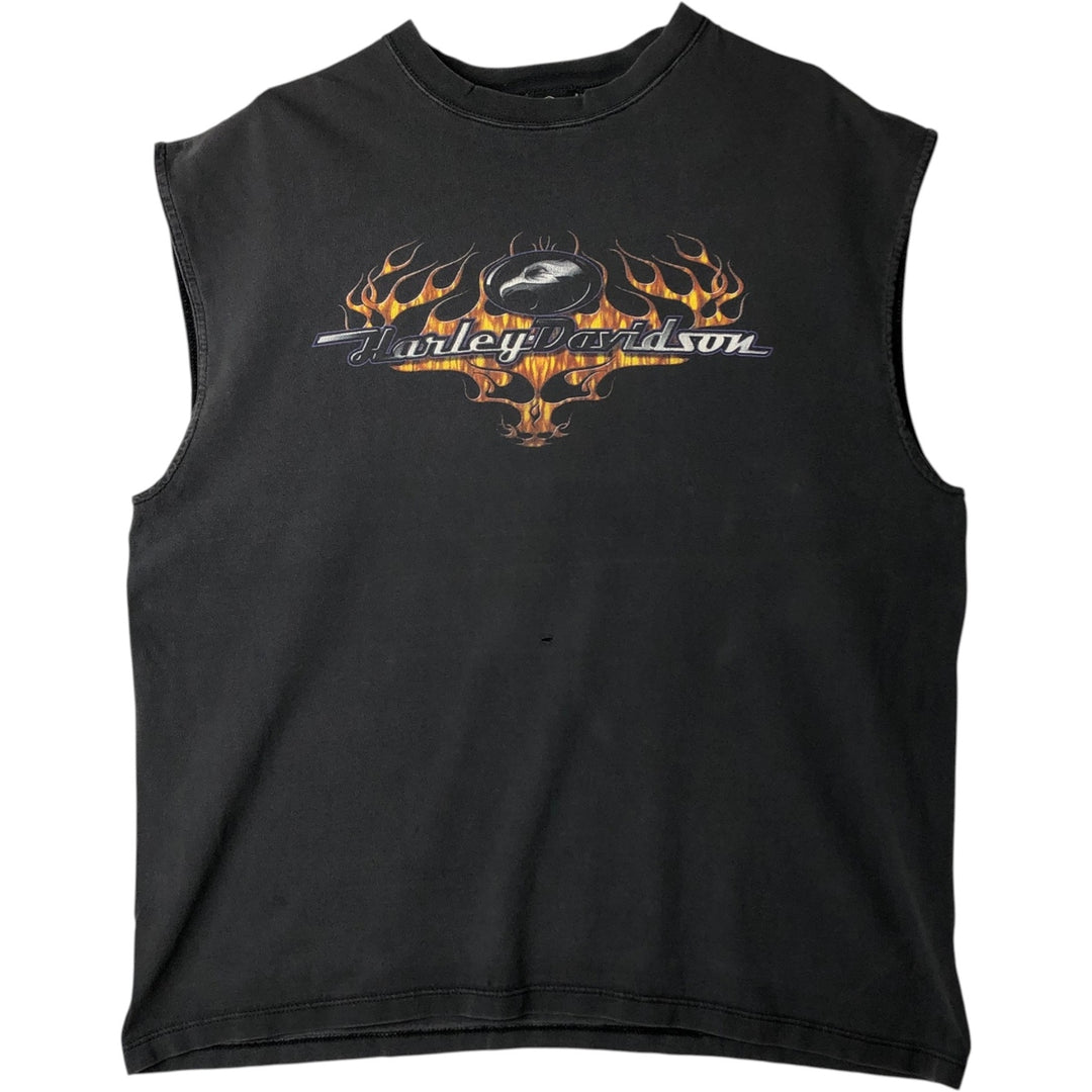 2000'S Harley-Davidson Eagle and Fire Pattern Sleeveless Motorcycle T-Shirt, Men's XXL equivalent. cotton black type Vintage Second Hand