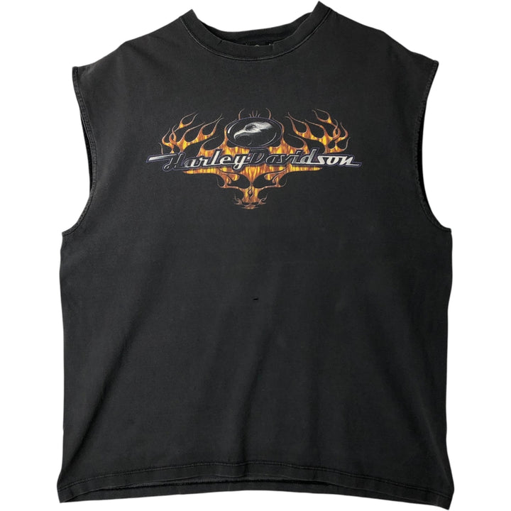 2000'S Harley-Davidson Eagle and Fire Pattern Sleeveless Motorcycle T-Shirt, Men's XXL equivalent. cotton black type Vintage Second Hand