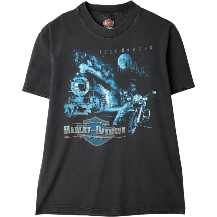 00'S Harley-Davidson Motorcycle Bike T-shirt Made in USA Men's M size cotton black type Vintage Second Hand
