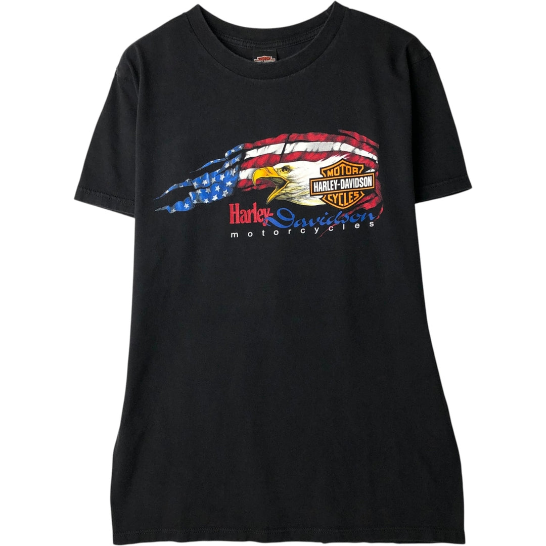2000'S Harley-Davidson Eagle Pattern American Flag Motorcycle T-Shirt, Made in USA, Men's Size M (approx.) cotton black type Vintage Second Hand