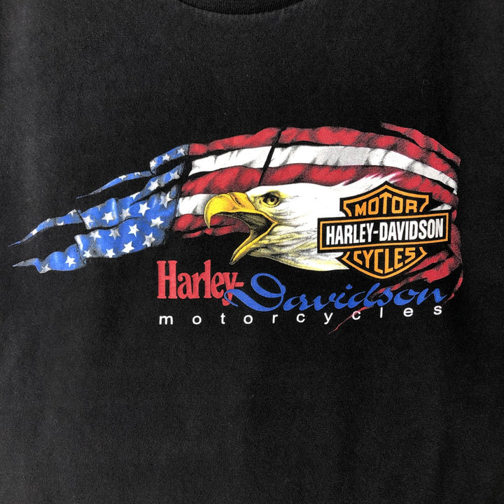 2000'S Harley-Davidson Eagle Pattern American Flag Motorcycle T-Shirt, Made in USA, Men's Size M (approx.) cotton black type Vintage Second Hand