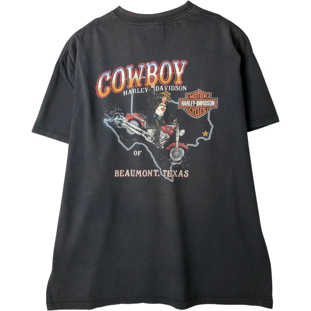 00'S Harley Davidson Eagle Pattern Fire Pattern Motorcycle Bike T-shirt Made in USA Men's XXL cotton black type Vintage Second Hand