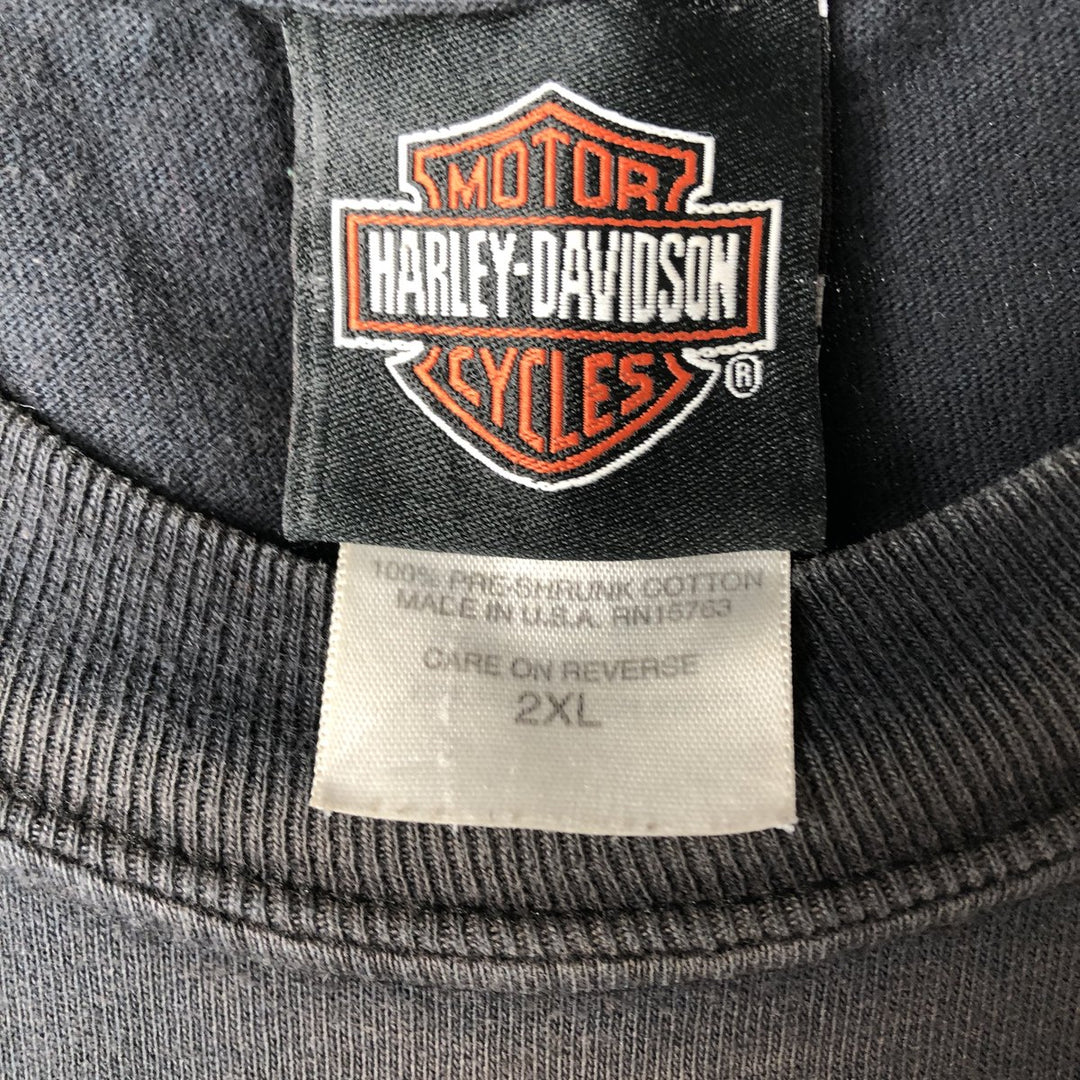 00'S Harley Davidson Eagle Pattern Fire Pattern Motorcycle Bike T-shirt Made in USA Men's XXL cotton black type Vintage Second Hand