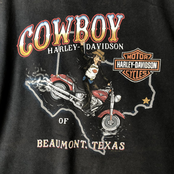 00'S Harley Davidson Eagle Pattern Fire Pattern Motorcycle Bike T-shirt Made in USA Men's XXL cotton black type Vintage Second Hand