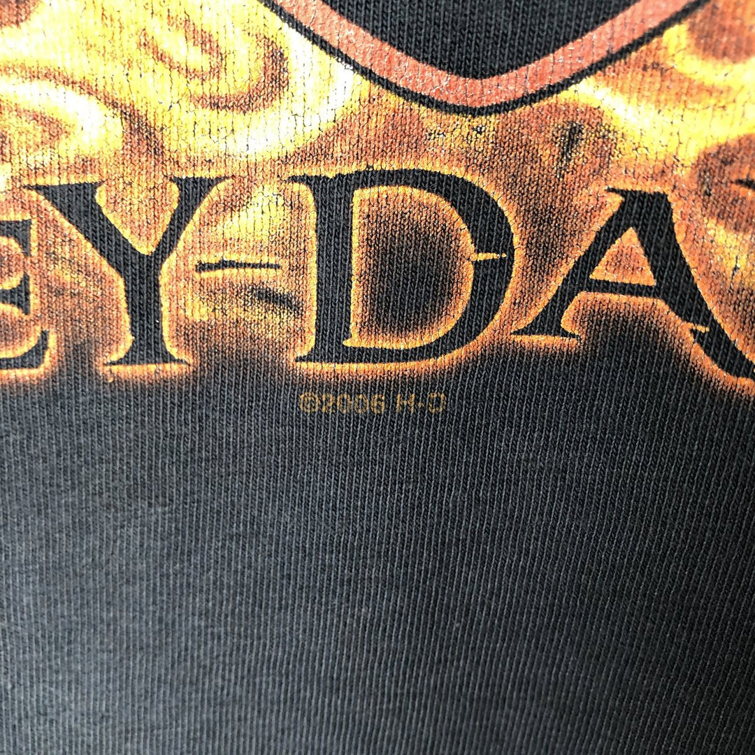 00'S Harley Davidson Eagle Pattern Fire Pattern Motorcycle Bike T-shirt Made in USA Men's XXL cotton black type Vintage Second Hand