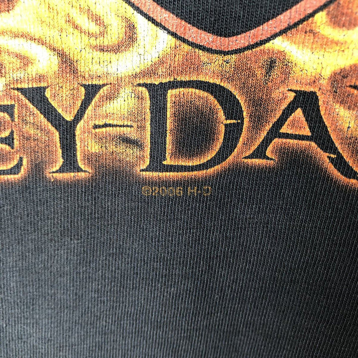 00'S Harley Davidson Eagle Pattern Fire Pattern Motorcycle Bike T-shirt Made in USA Men's XXL cotton black type Vintage Second Hand