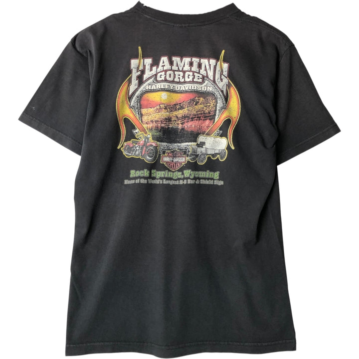 00'S Harley-Davidson Fire Pattern Motorcycle Bike T-Shirt Men's L size unclear black type Vintage Second Hand
