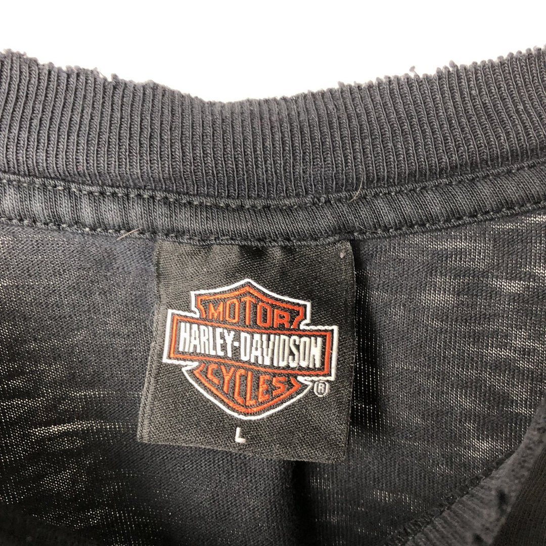 00'S Harley-Davidson Fire Pattern Motorcycle Bike T-Shirt Men's L size unclear black type Vintage Second Hand