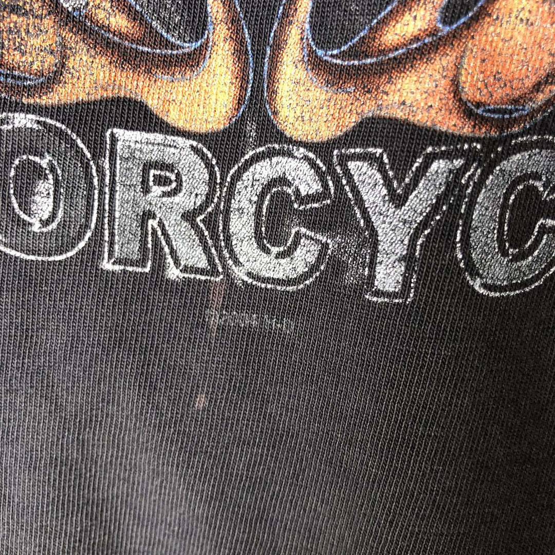 00'S Harley-Davidson Fire Pattern Motorcycle Bike T-Shirt Men's L size unclear black type Vintage Second Hand