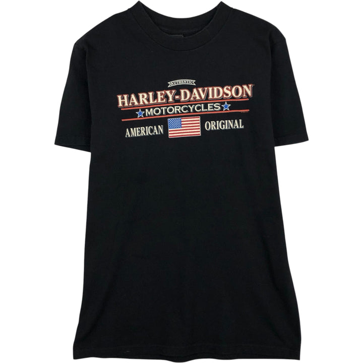 90'S Harley-Davidson American flag pattern motorcycle t-shirt, made in USA, men's size M equivalent, vintage. cotton black type Vintage Second Hand