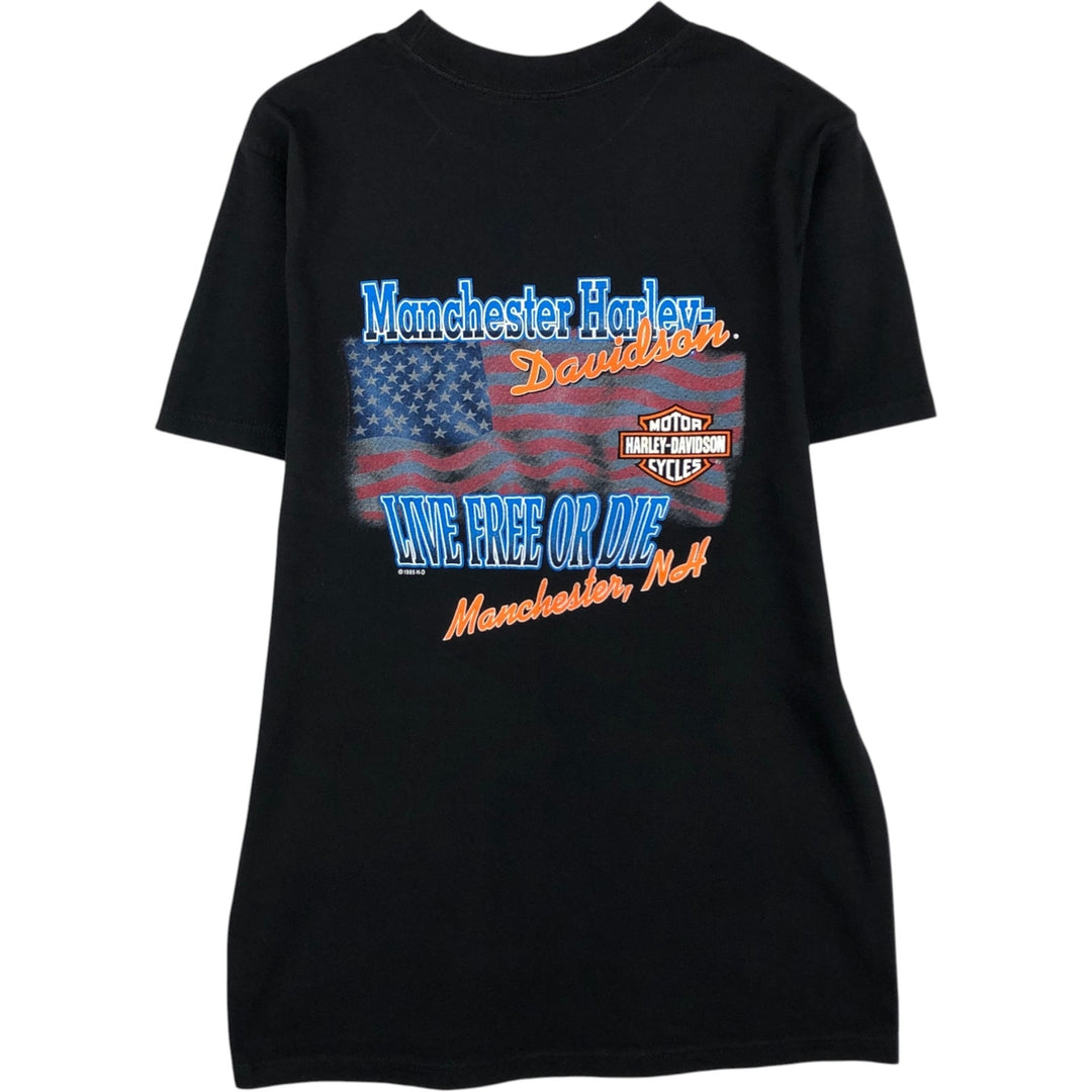 90'S Harley-Davidson American flag pattern motorcycle t-shirt, made in USA, men's size M equivalent, vintage. cotton black type Vintage Second Hand