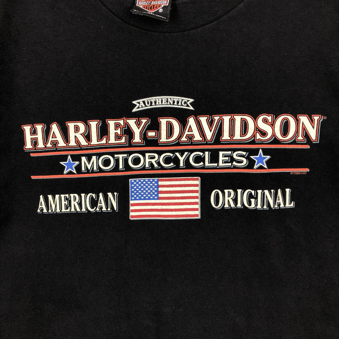 90'S Harley-Davidson American flag pattern motorcycle t-shirt, made in USA, men's size M equivalent, vintage. cotton black type Vintage Second Hand