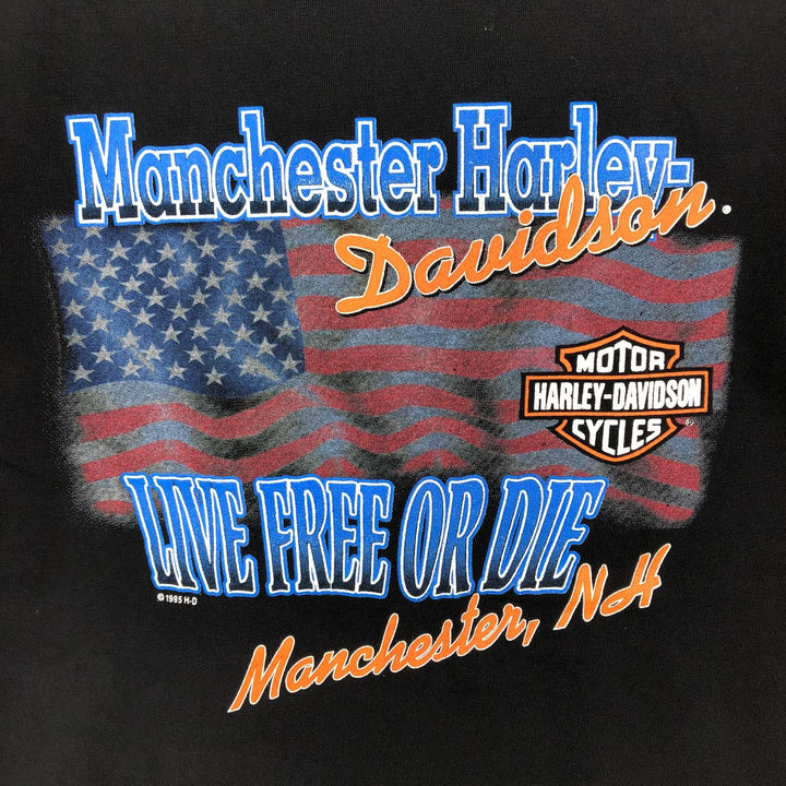 90'S Harley-Davidson American flag pattern motorcycle t-shirt, made in USA, men's size M equivalent, vintage. cotton black type Vintage Second Hand