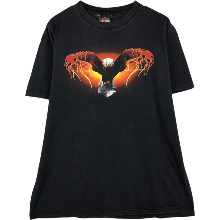 2000'S Harley-Davidson Eagle Pattern Fire Pattern Engine Motorcycle T-Shirt, Men's XL (approx.) cotton black type Vintage Second Hand