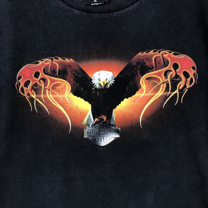 2000'S Harley-Davidson Eagle Pattern Fire Pattern Engine Motorcycle T-Shirt, Men's XL (approx.) cotton black type Vintage Second Hand