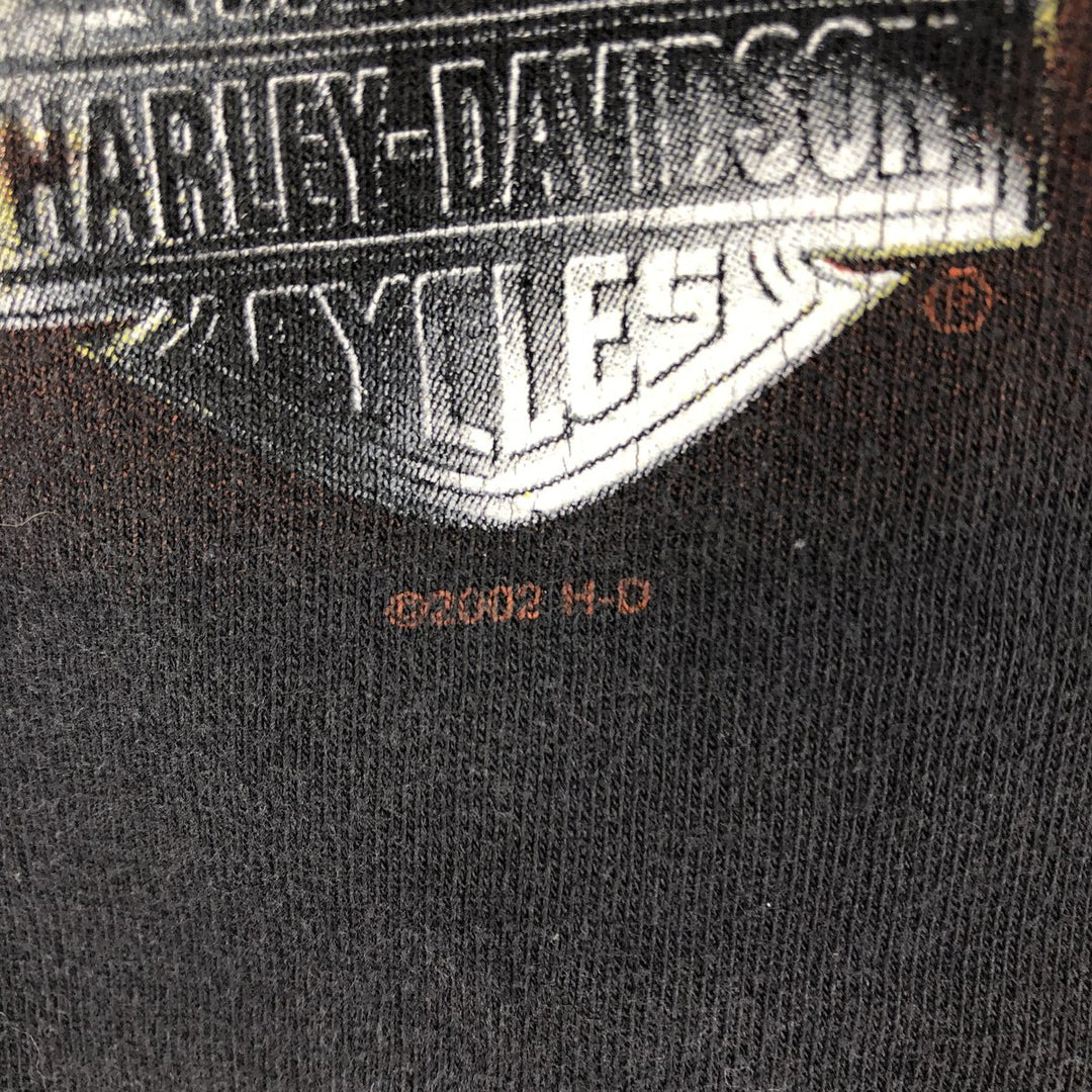 2000'S Harley-Davidson Eagle Pattern Fire Pattern Engine Motorcycle T-Shirt, Men's XL (approx.) cotton black type Vintage Second Hand