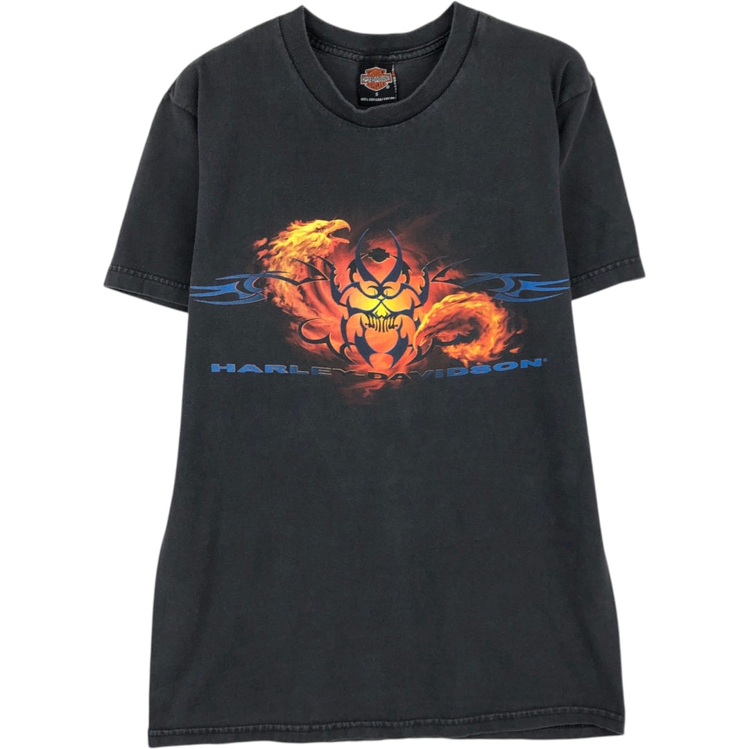 2000'S Harley-Davidson Eagle Pattern Fire Pattern Motorcycle T-Shirt, Made in USA, Men's Size S (approx.) cotton black type Vintage Second Hand