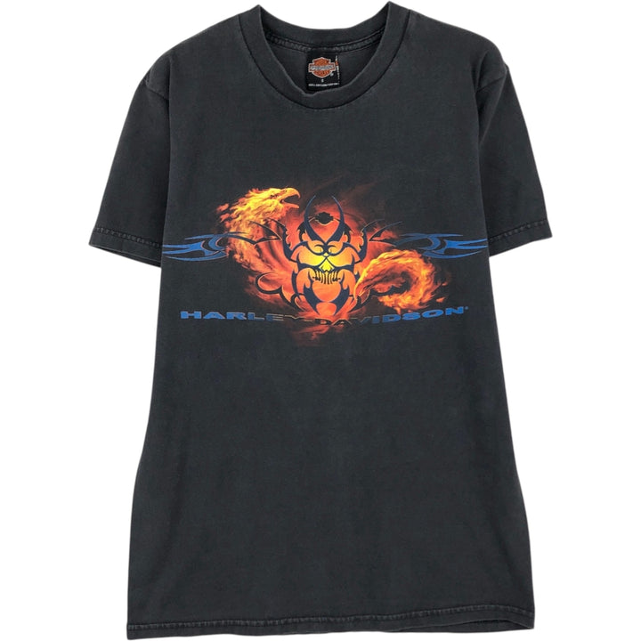 2000'S Harley-Davidson Eagle Pattern Fire Pattern Motorcycle T-Shirt, Made in USA, Men's Size S (approx.) cotton black type Vintage Second Hand