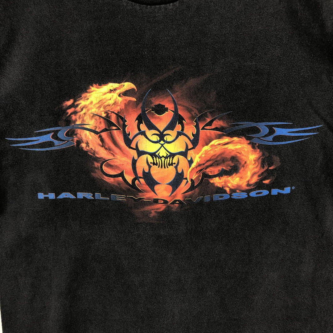 2000'S Harley-Davidson Eagle Pattern Fire Pattern Motorcycle T-Shirt, Made in USA, Men's Size S (approx.) cotton black type Vintage Second Hand