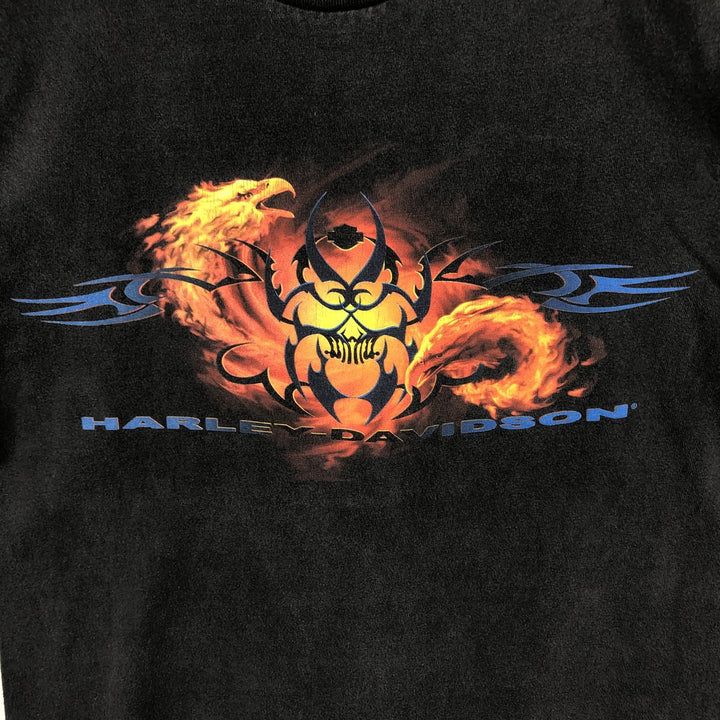 2000'S Harley-Davidson Eagle Pattern Fire Pattern Motorcycle T-Shirt, Made in USA, Men's Size S (approx.) cotton black type Vintage Second Hand