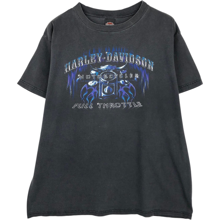 90'S Harley-Davidson Fire Pattern Blue Flame Motorcycle T-Shirt, Made in USA, Men's XL (approx.) cotton black type Vintage Second Hand