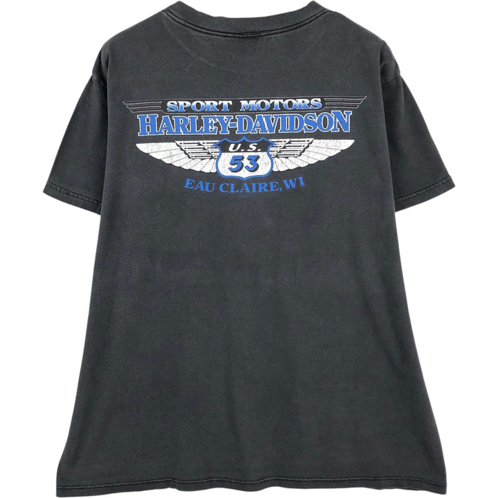 90'S Harley-Davidson Fire Pattern Blue Flame Motorcycle T-Shirt, Made in USA, Men's XL (approx.) cotton black type Vintage Second Hand