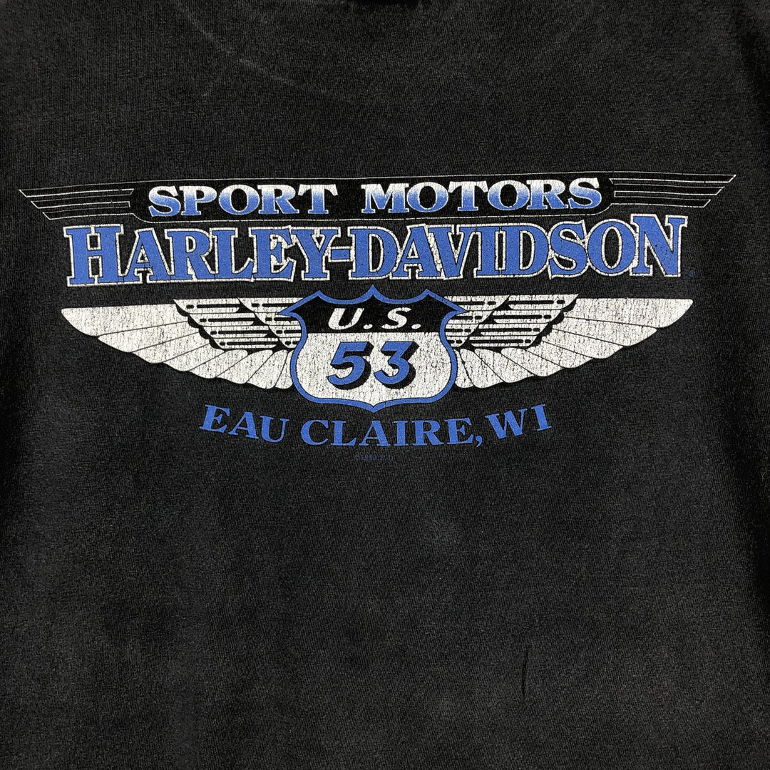 90'S Harley-Davidson Fire Pattern Blue Flame Motorcycle T-Shirt, Made in USA, Men's XL (approx.) cotton black type Vintage Second Hand