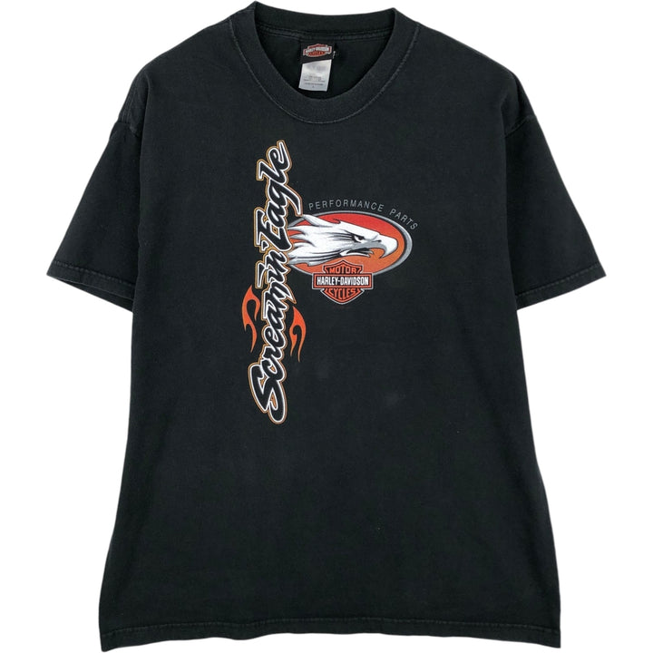 00'S Harley Davidson Eagle Pattern Stars and Stripes Motorcycle Bike T-Shirt Made in USA Men's L size cotton black type Vintage Second Hand