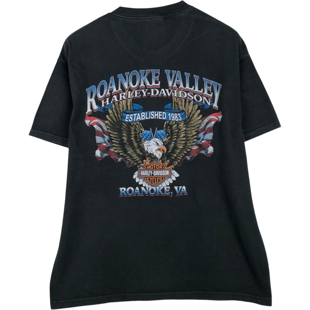 00'S Harley Davidson Eagle Pattern Stars and Stripes Motorcycle Bike T-Shirt Made in USA Men's L size cotton black type Vintage Second Hand