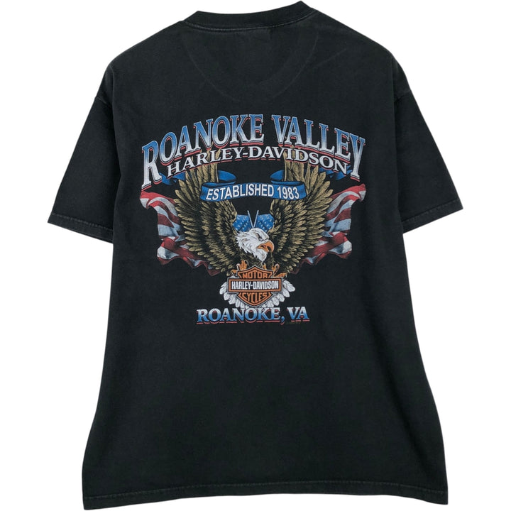 00'S Harley Davidson Eagle Pattern Stars and Stripes Motorcycle Bike T-Shirt Made in USA Men's L size cotton black type Vintage Second Hand