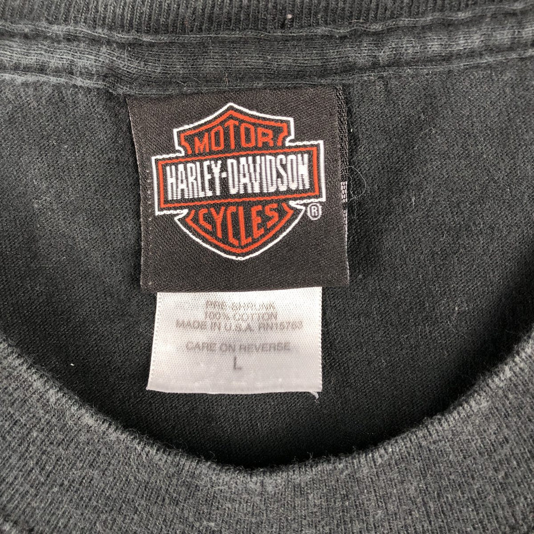 00'S Harley Davidson Eagle Pattern Stars and Stripes Motorcycle Bike T-Shirt Made in USA Men's L size cotton black type Vintage Second Hand