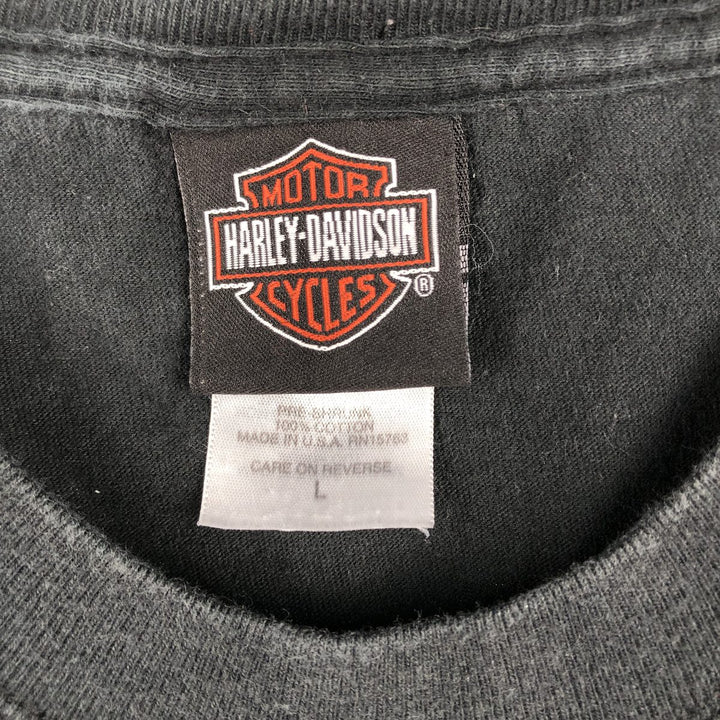 00'S Harley Davidson Eagle Pattern Stars and Stripes Motorcycle Bike T-Shirt Made in USA Men's L size cotton black type Vintage Second Hand