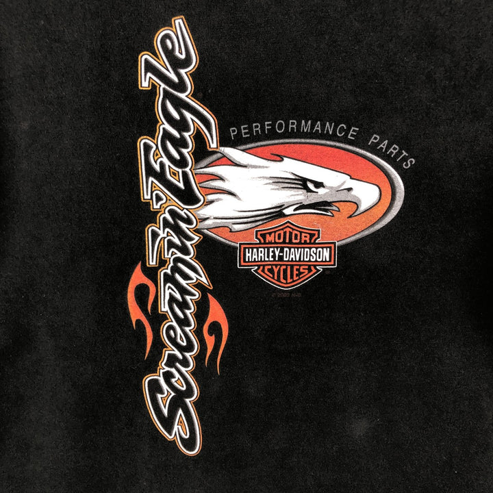 00'S Harley Davidson Eagle Pattern Stars and Stripes Motorcycle Bike T-Shirt Made in USA Men's L size cotton black type Vintage Second Hand
