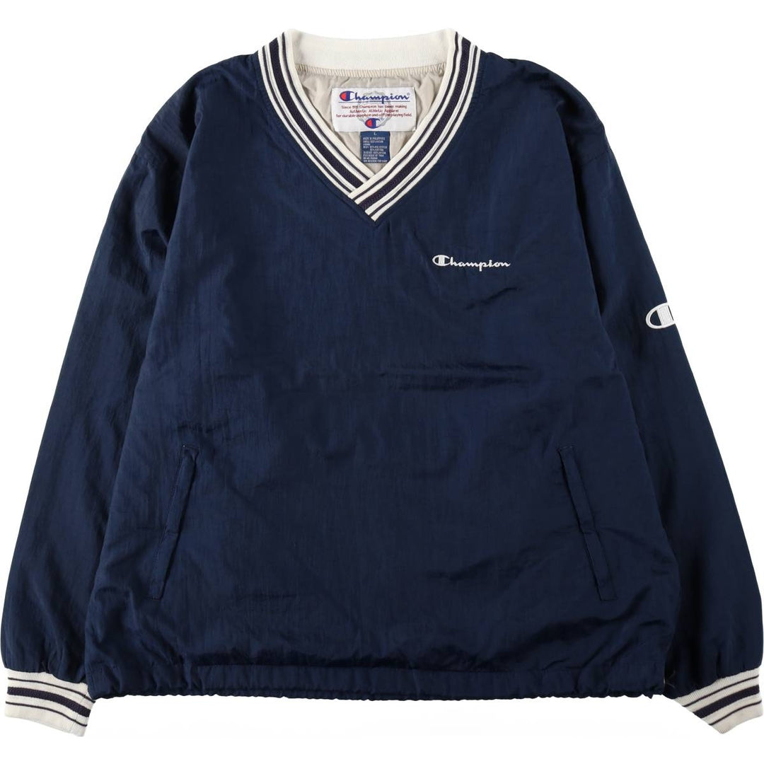 Champion V-neck nylon pullover, men's size L (approx.) Nylon navy blue type Vintage Second Hand