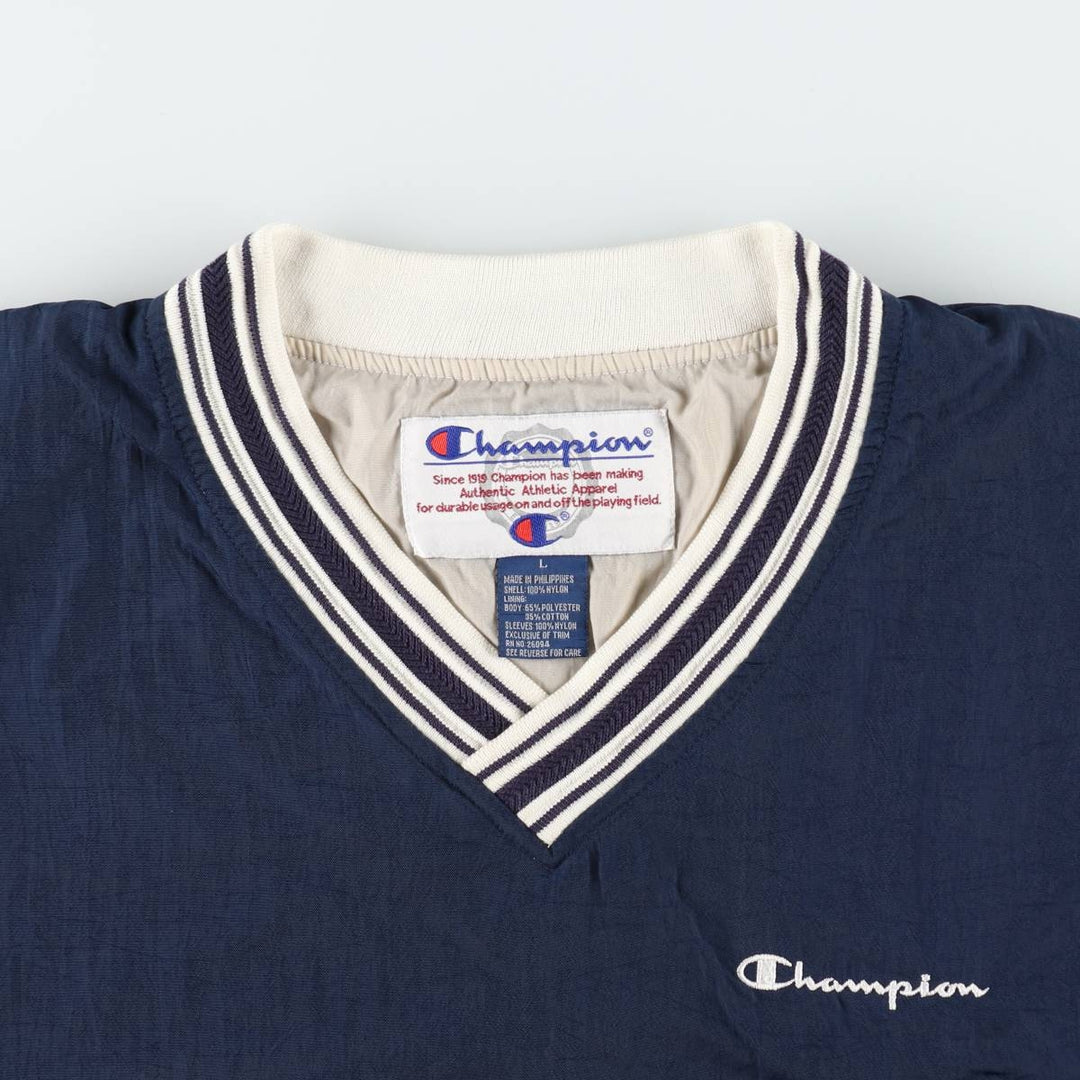 Champion V-neck nylon pullover, men's size L (approx.) Nylon navy blue type Vintage Second Hand