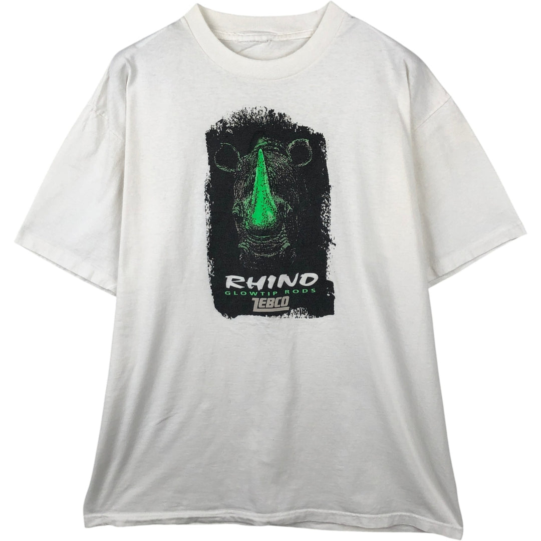 ZEBCO Advertising T-Shirt, Men's Size L (Equivalent), Vintage unclear white type Vintage Second Hand