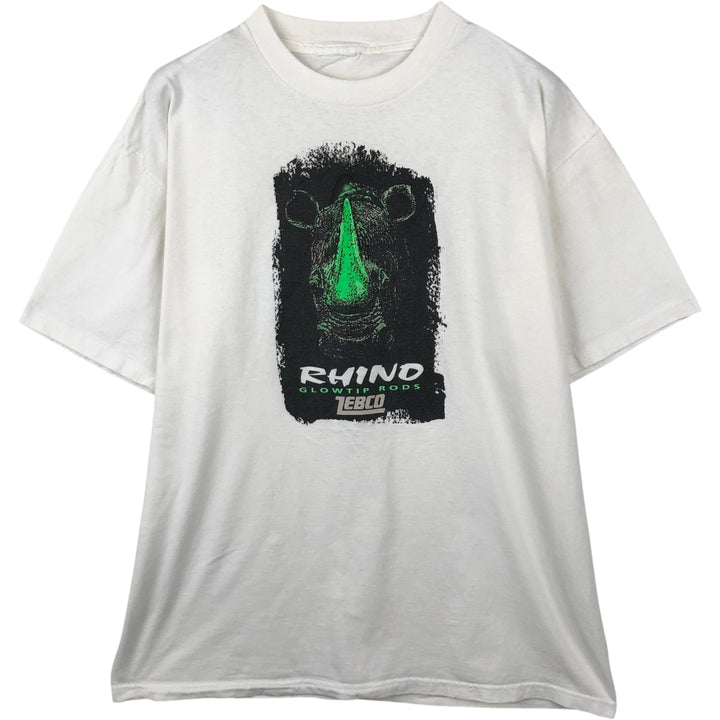 ZEBCO Advertising T-Shirt, Men's Size L (Equivalent), Vintage unclear white type Vintage Second Hand