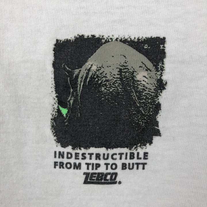 ZEBCO Advertising T-Shirt, Men's Size L (Equivalent), Vintage unclear white type Vintage Second Hand