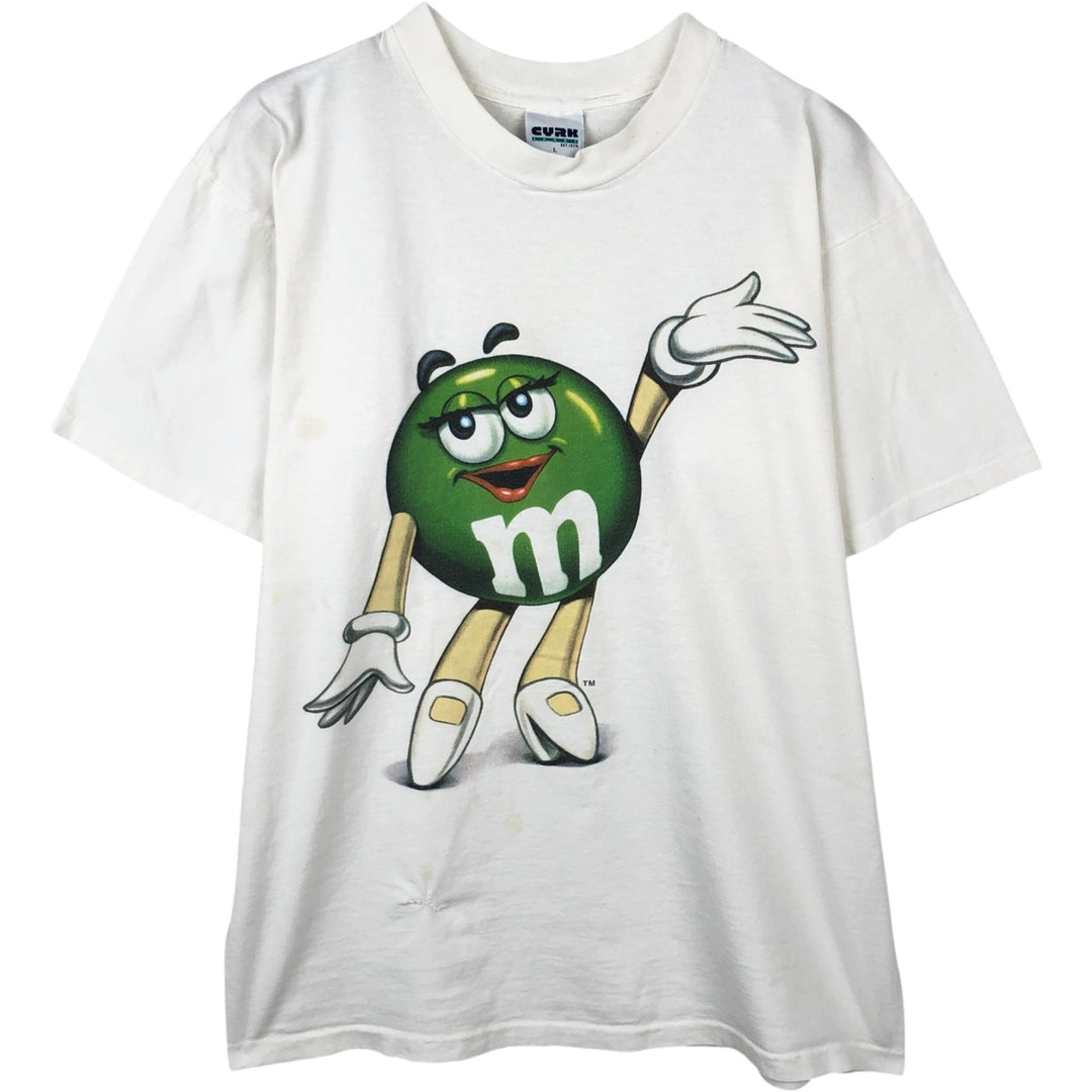 90'S CYRK M and M's advertising T-shirt, Made in USA, Men's size L equivalent, Vintage cotton white type Vintage Second Hand