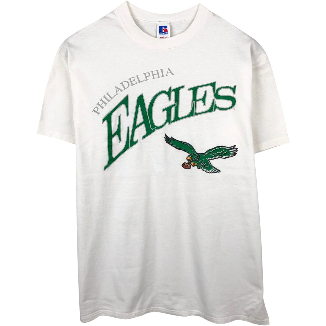90'S Russell NFL Philadelphia Eagles Logo T-Shirt, Made in USA, Men's Size L (approx.), Vintage cotton white type Vintage Second Hand