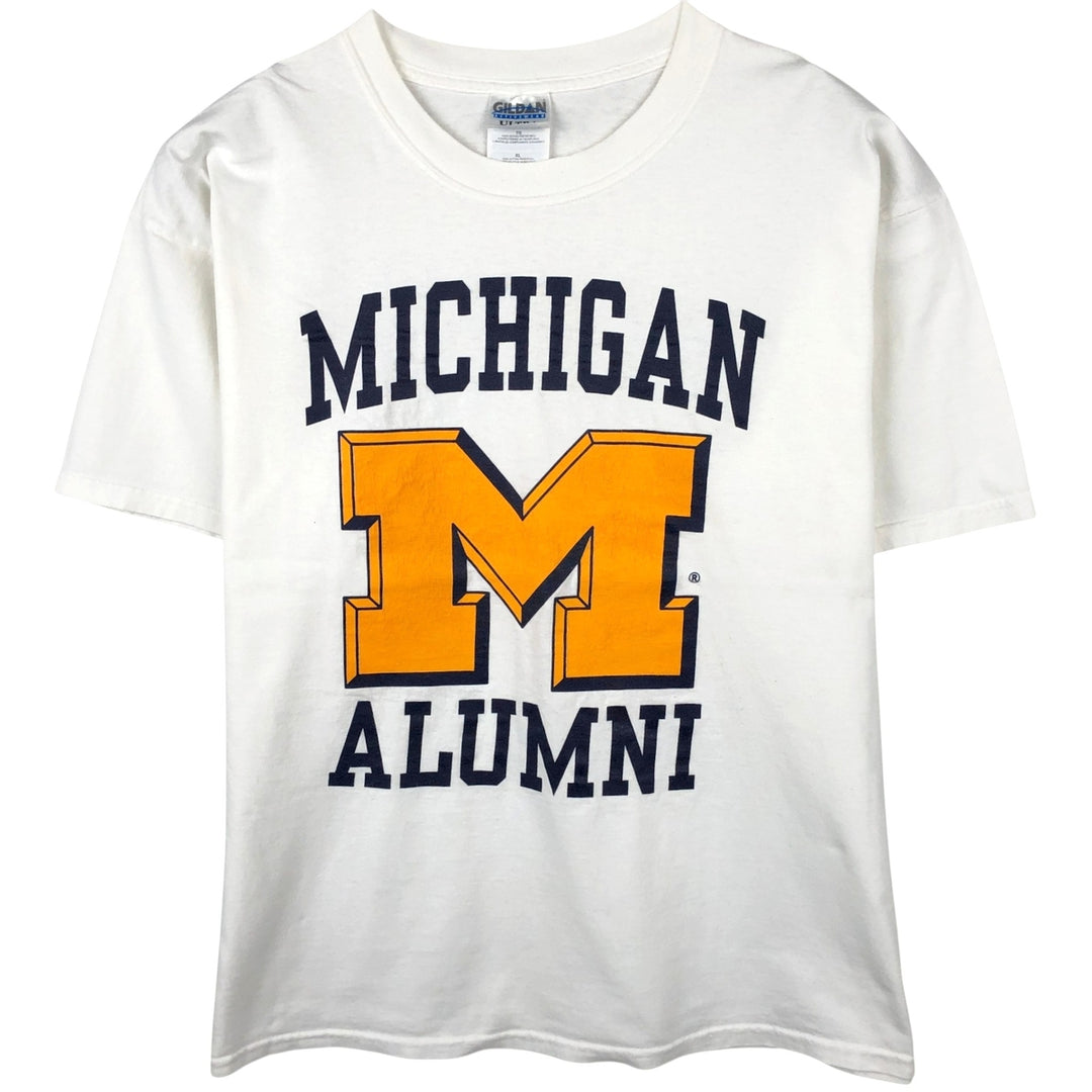 2000'S Gildan University of Michigan College T-shirt, Men's XL equivalent. cotton white type Vintage Second Hand