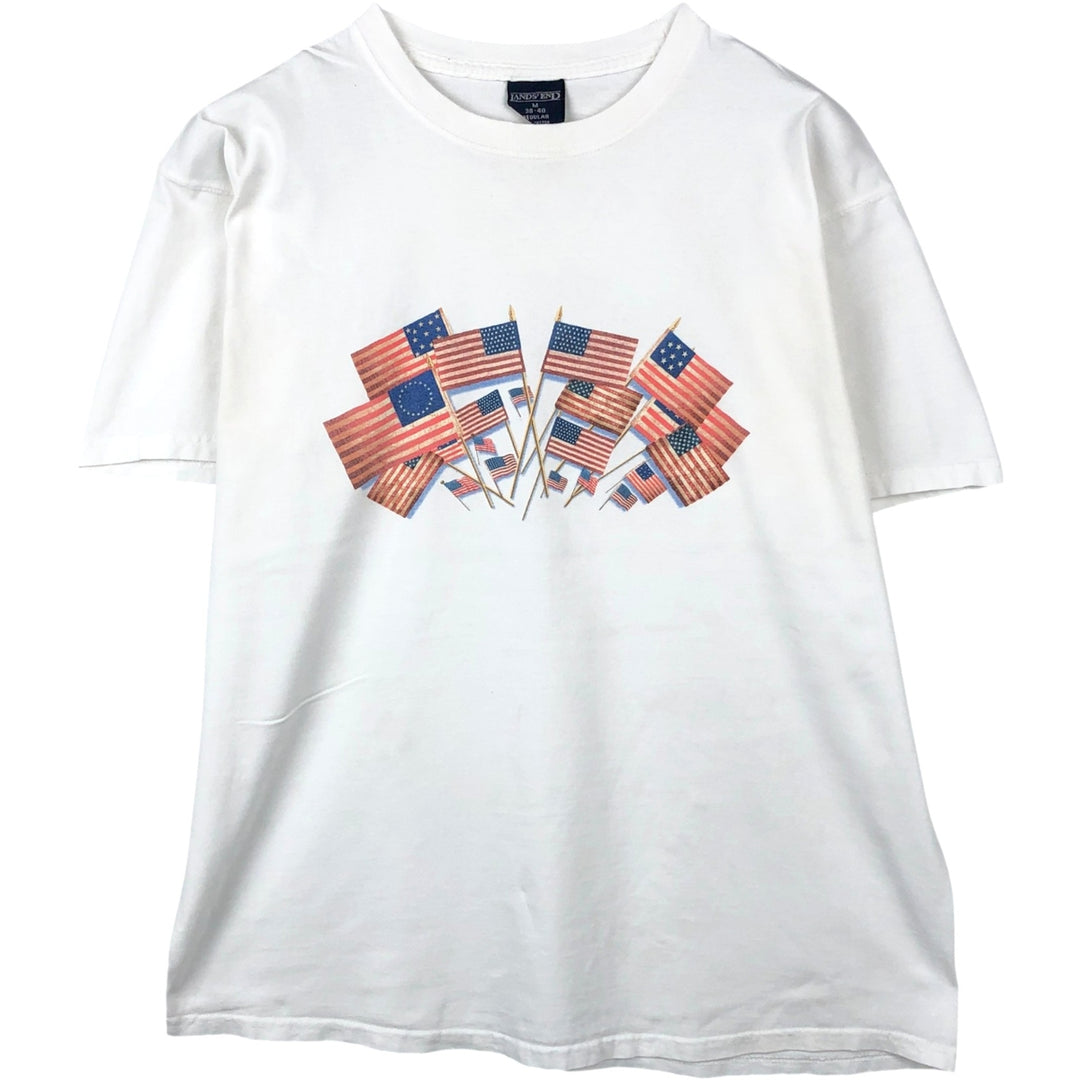 80s-90'S Lands' End Stars and Stripes Print Short-Sleeve T-Shirt, Men's Size M (approx.), Vintage cotton white type Vintage Second Hand