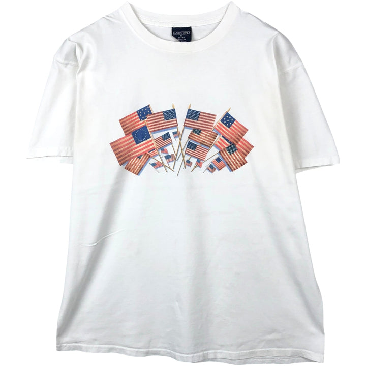 80s-90'S Lands' End Stars and Stripes Print Short-Sleeve T-Shirt, Men's Size M (approx.), Vintage cotton white type Vintage Second Hand