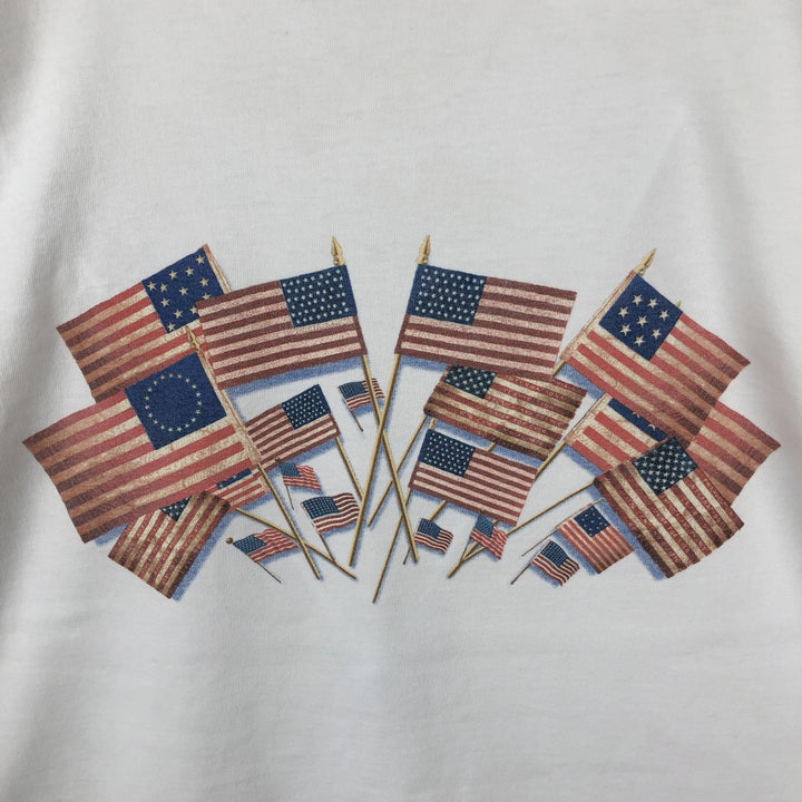 80s-90'S Lands' End Stars and Stripes Print Short-Sleeve T-Shirt, Men's Size M (approx.), Vintage cotton white type Vintage Second Hand